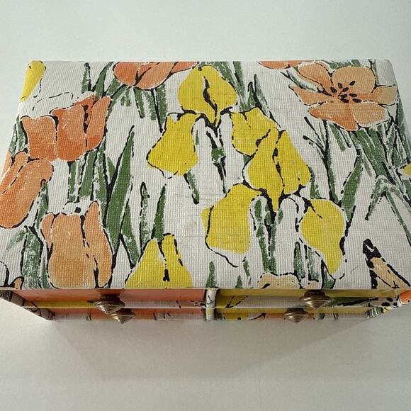 Vintage 1960s Jewelry Box 4-Drawer Orange Yellow Floral MCM Tulip Design 8x5 in - Picture 7 of 12